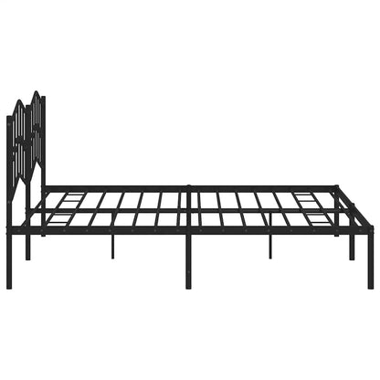 Black Metal Bed Frame with Headboard, 193x203cm, No Mattress Included