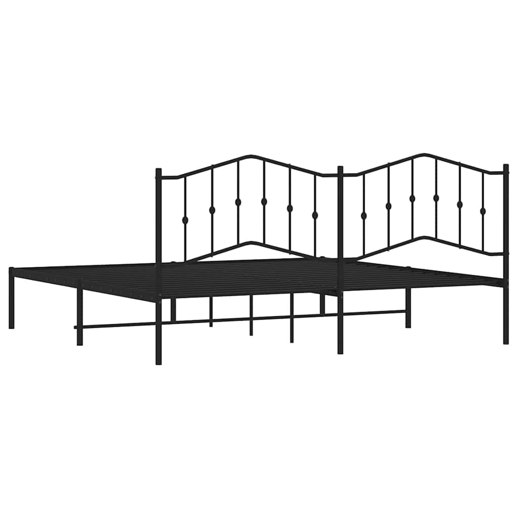 Black Metal Bed Frame with Headboard, 193x203cm, No Mattress Included