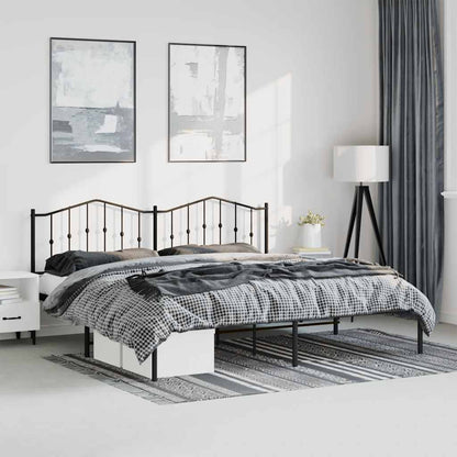 Black Metal Bed Frame with Headboard, 193x203cm, No Mattress Included