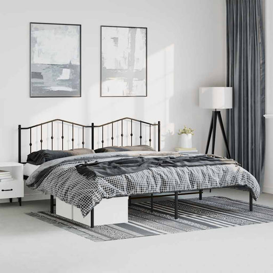 Black Metal Bed Frame with Headboard, 193x203cm, No Mattress Included