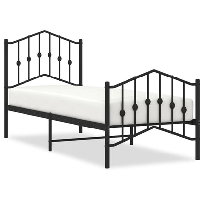 Black Metal Bed Frame with Footboard - 75x190cm, No Mattress Included