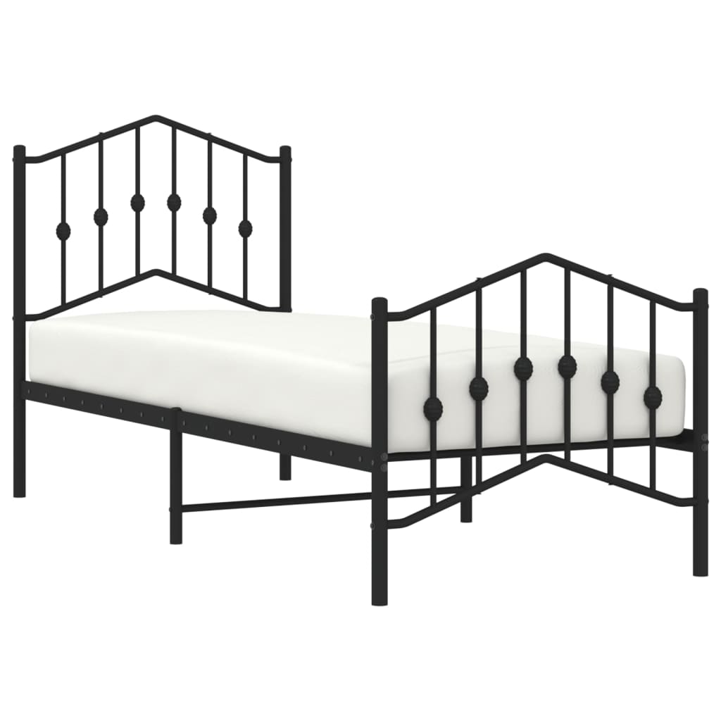 Black Metal Bed Frame with Footboard - 75x190cm, No Mattress Included