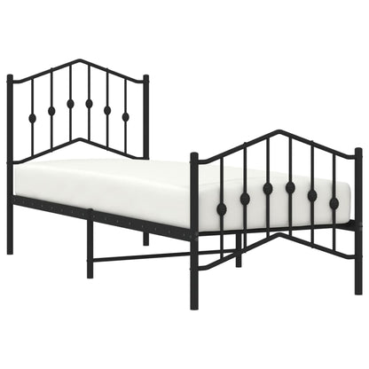 Black Metal Bed Frame with Footboard - 75x190cm, No Mattress Included
