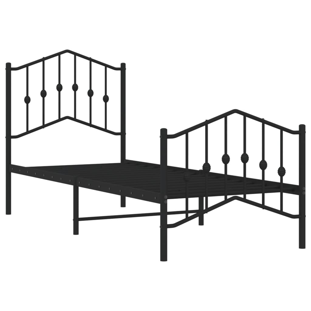 Black Metal Bed Frame with Footboard - 75x190cm, No Mattress Included