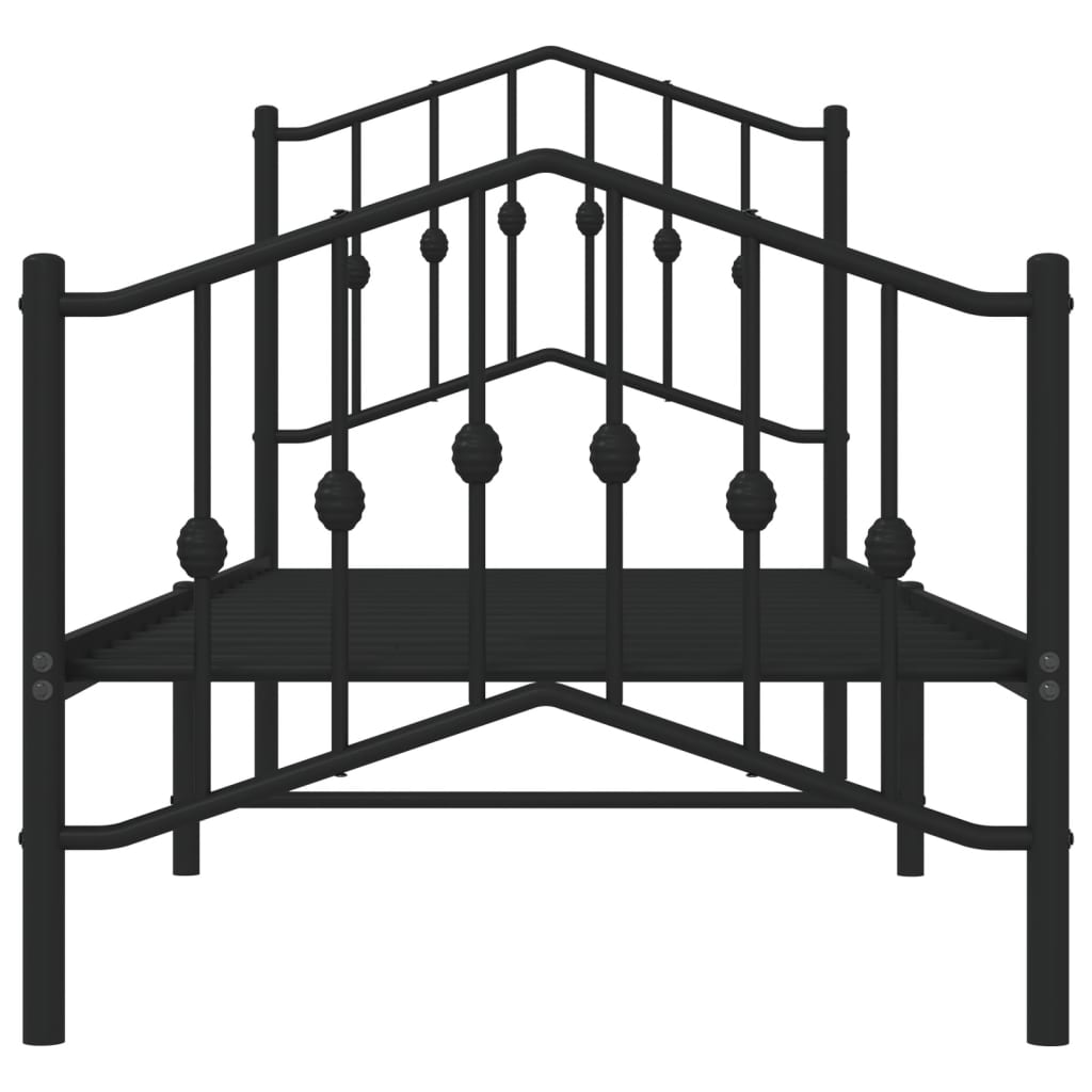 Black Metal Bed Frame with Footboard - 75x190cm, No Mattress Included