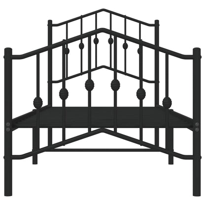 Black Metal Bed Frame with Footboard - 75x190cm, No Mattress Included