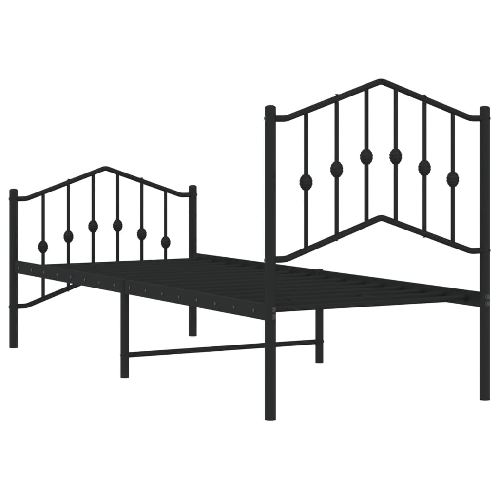 Black Metal Bed Frame with Footboard - 75x190cm, No Mattress Included