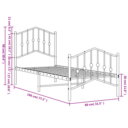 Black Metal Bed Frame with Footboard - 75x190cm, No Mattress Included