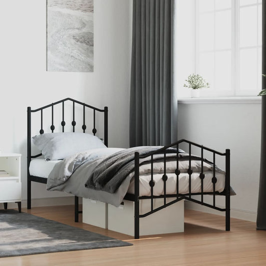 Black Metal Bed Frame with Footboard - 75x190cm, No Mattress Included