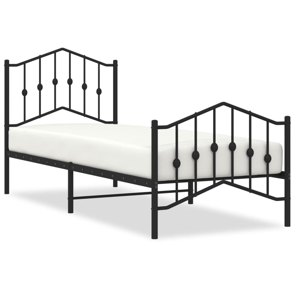 Black Metal Bed Frame with Footboard - 80x200cm, No Mattress