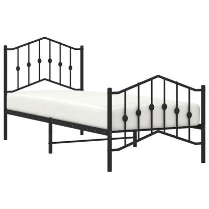 Black Metal Bed Frame with Footboard - 80x200cm, No Mattress