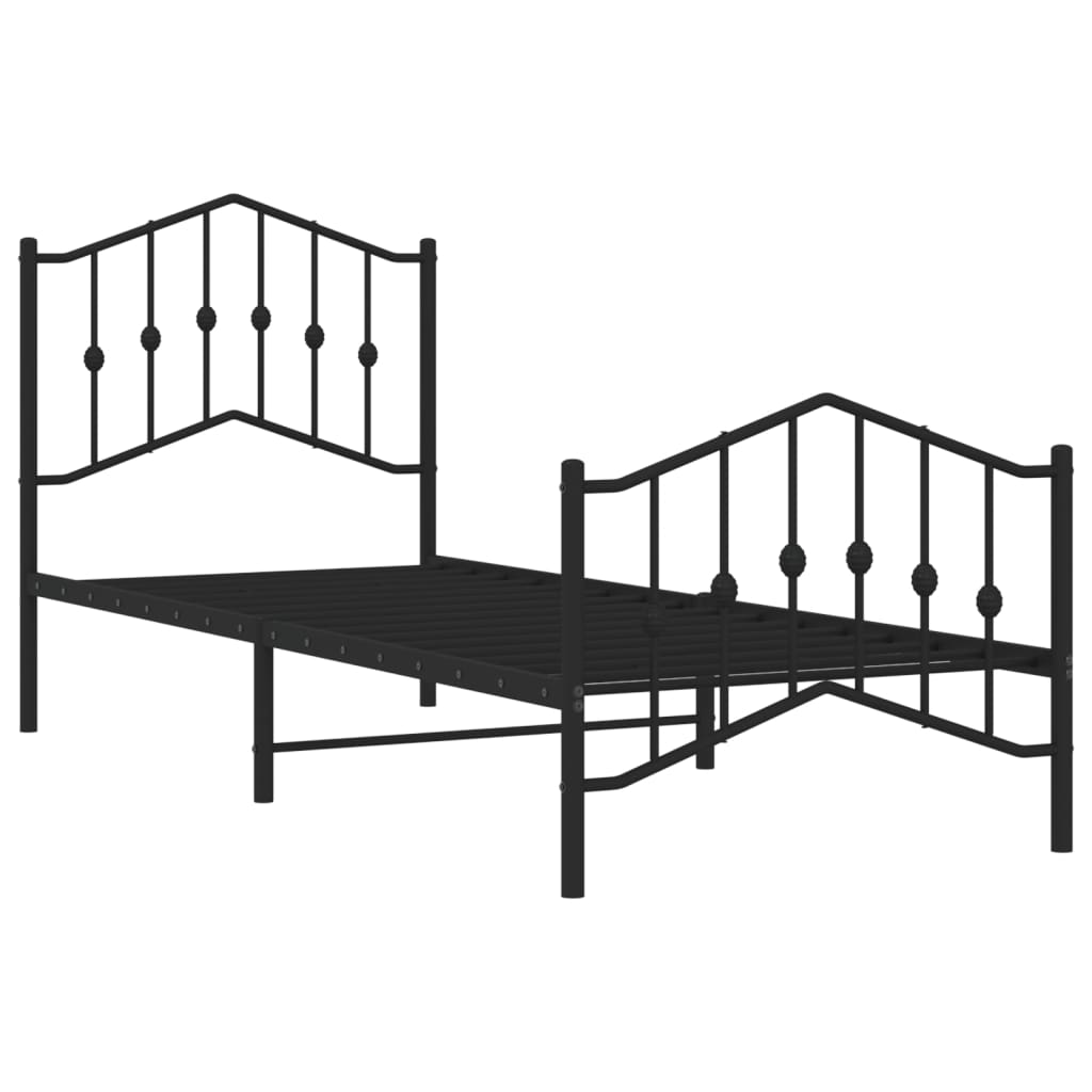 Black Metal Bed Frame with Footboard - 80x200cm, No Mattress
