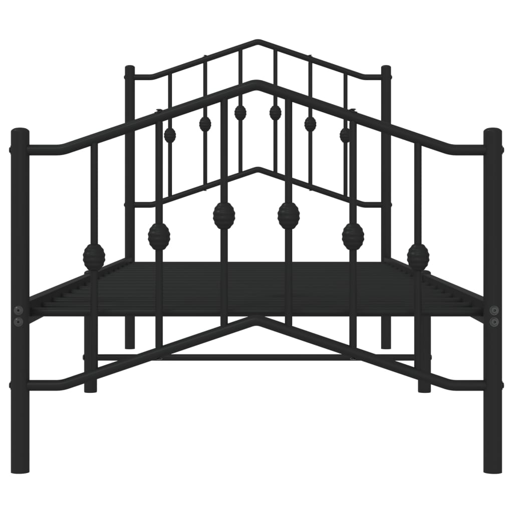 Black Metal Bed Frame with Footboard - 80x200cm, No Mattress