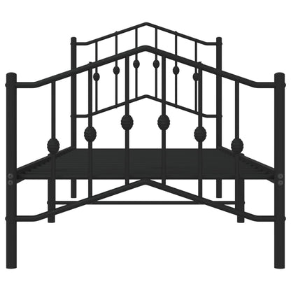 Black Metal Bed Frame with Footboard - 80x200cm, No Mattress
