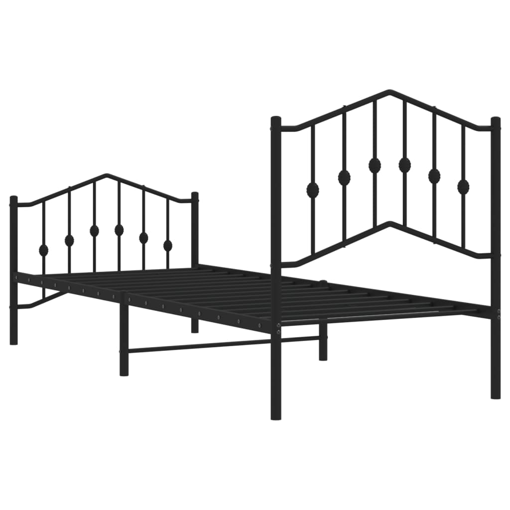 Black Metal Bed Frame with Footboard - 80x200cm, No Mattress