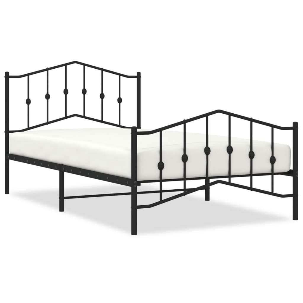 Black Metal Bed Frame with Footboard - 107x203cm, No Mattress