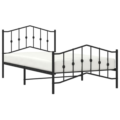 Black Metal Bed Frame with Footboard - 107x203cm, No Mattress