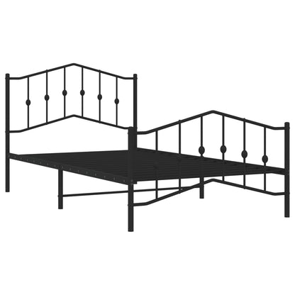 Black Metal Bed Frame with Footboard - 107x203cm, No Mattress