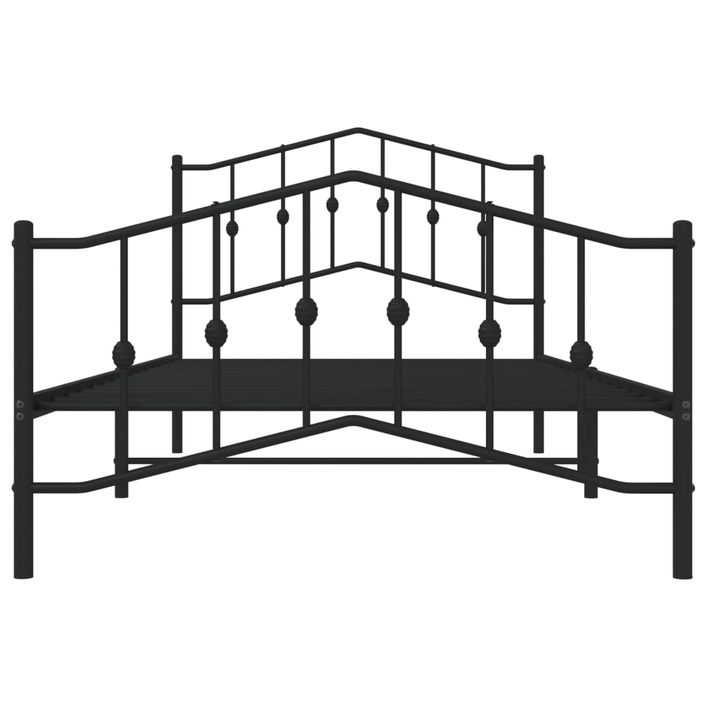 Black Metal Bed Frame with Footboard - 107x203cm, No Mattress