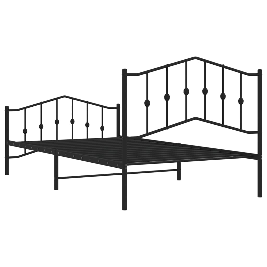 Black Metal Bed Frame with Footboard - 107x203cm, No Mattress