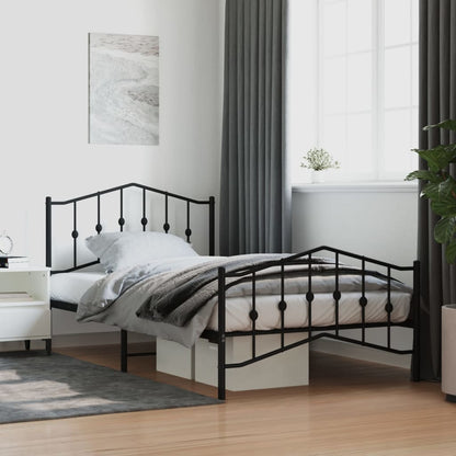 Black Metal Bed Frame with Footboard - 107x203cm, No Mattress