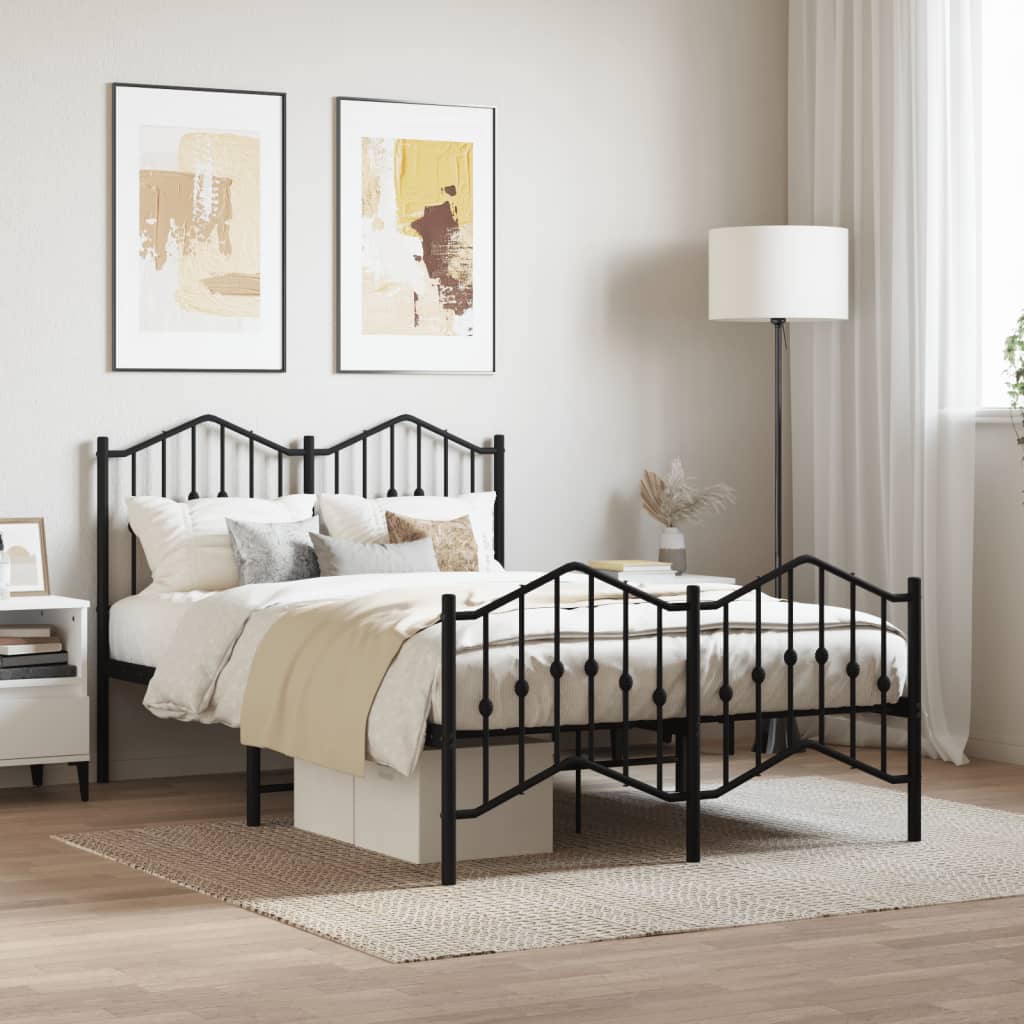 Sleek Black Metal Bed Frame with Footboard - 120x200cm