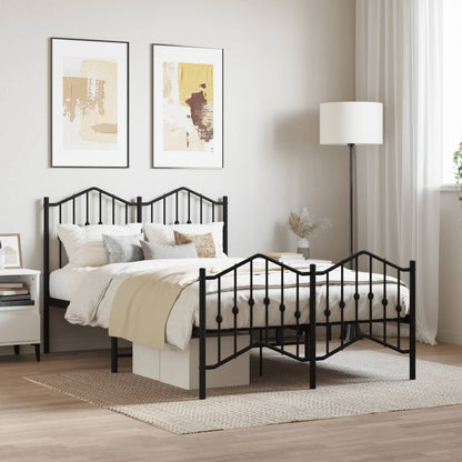Sleek Black Metal Bed Frame with Footboard - 120x200cm