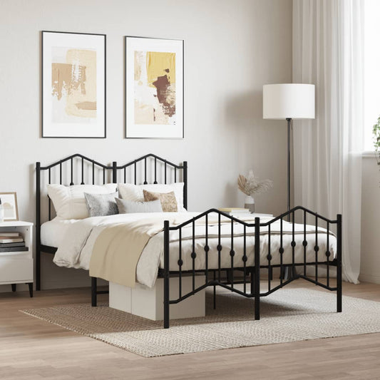 Sleek Black Metal Bed Frame with Footboard - 120x200cm