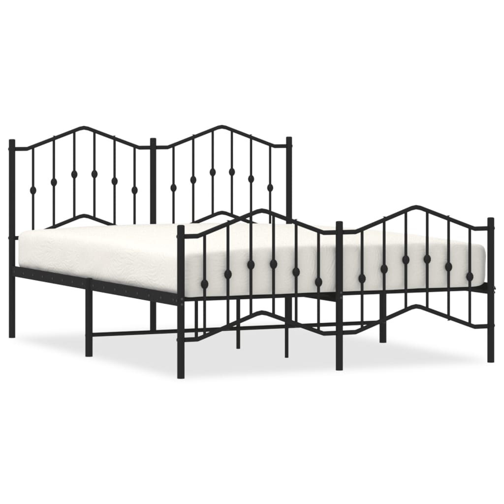 Sleek Black Metal Bed Frame with Footboard - 140x200cm