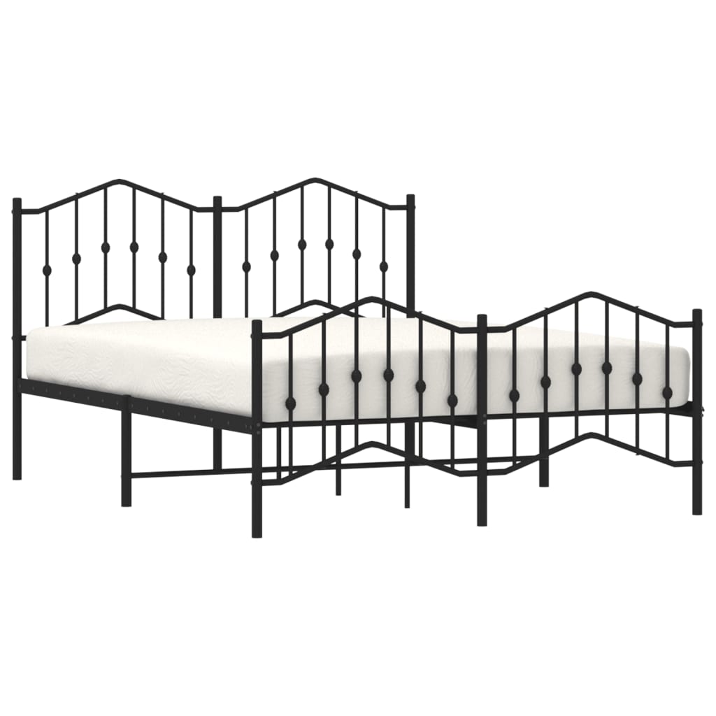 Sleek Black Metal Bed Frame with Footboard - 140x200cm