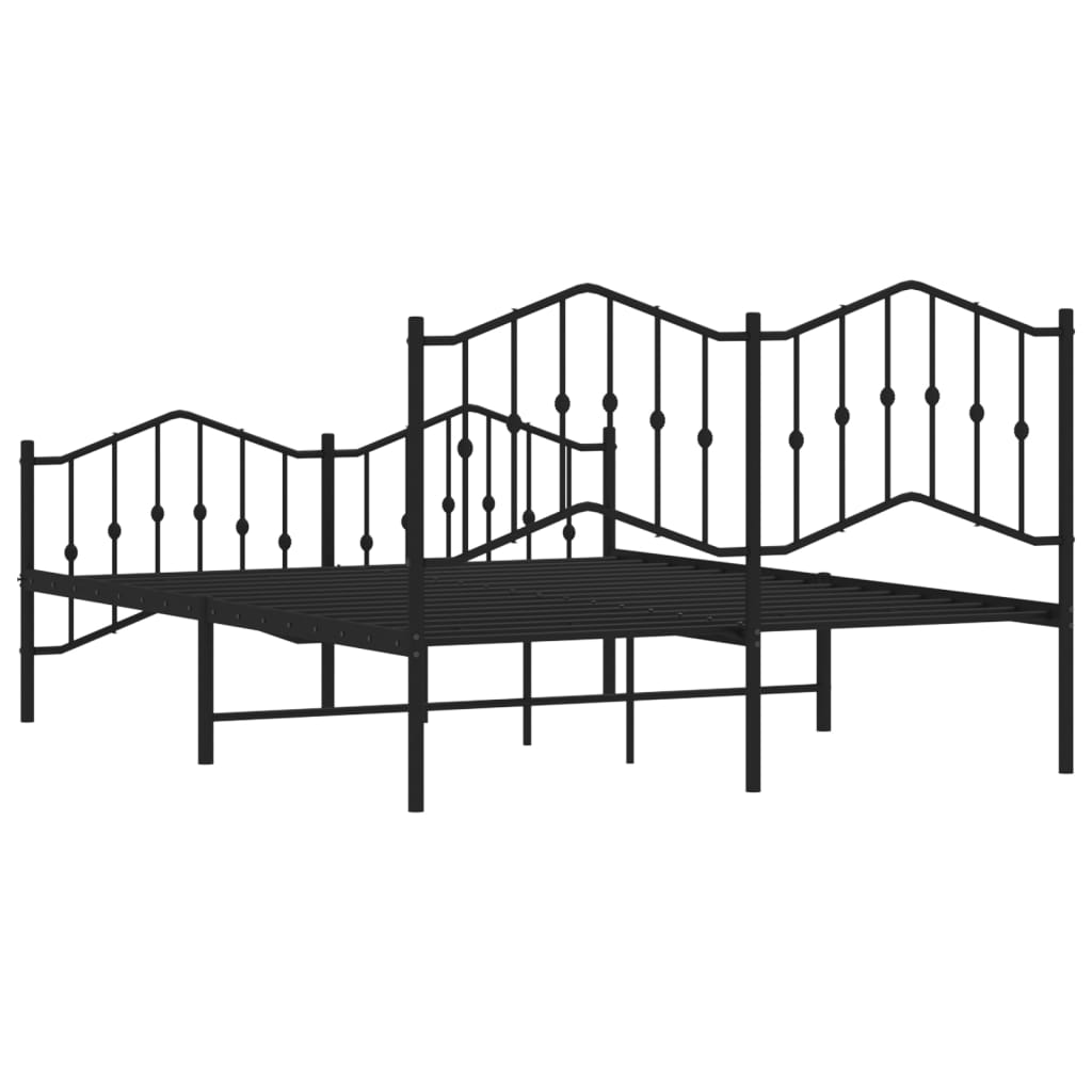 Sleek Black Metal Bed Frame with Footboard - 140x200cm