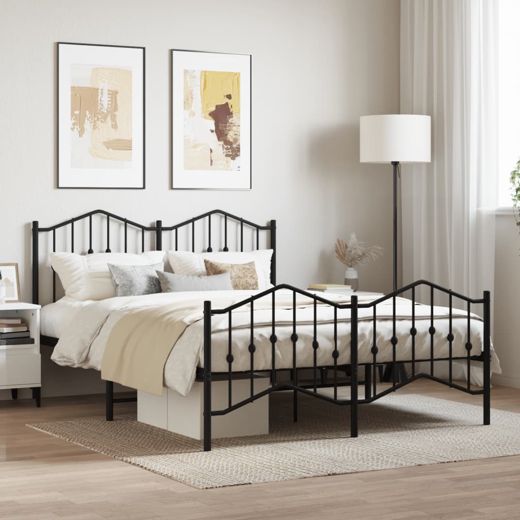 Sleek Black Metal Bed Frame with Footboard - 140x200cm
