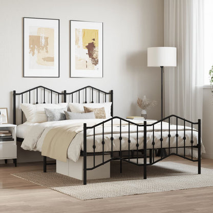Sleek Black Metal Bed Frame with Footboard - 140x200cm