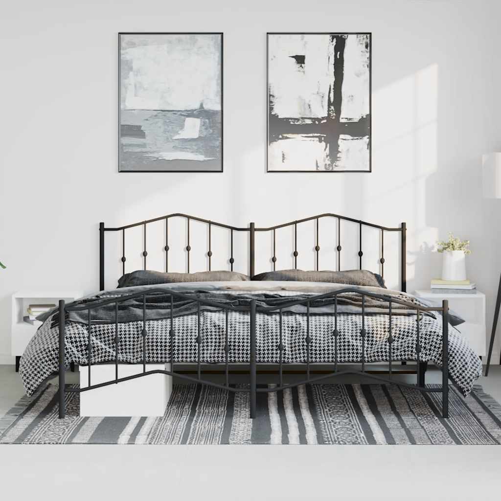 Black Metal Bed Frame with Footboard - 193x203cm