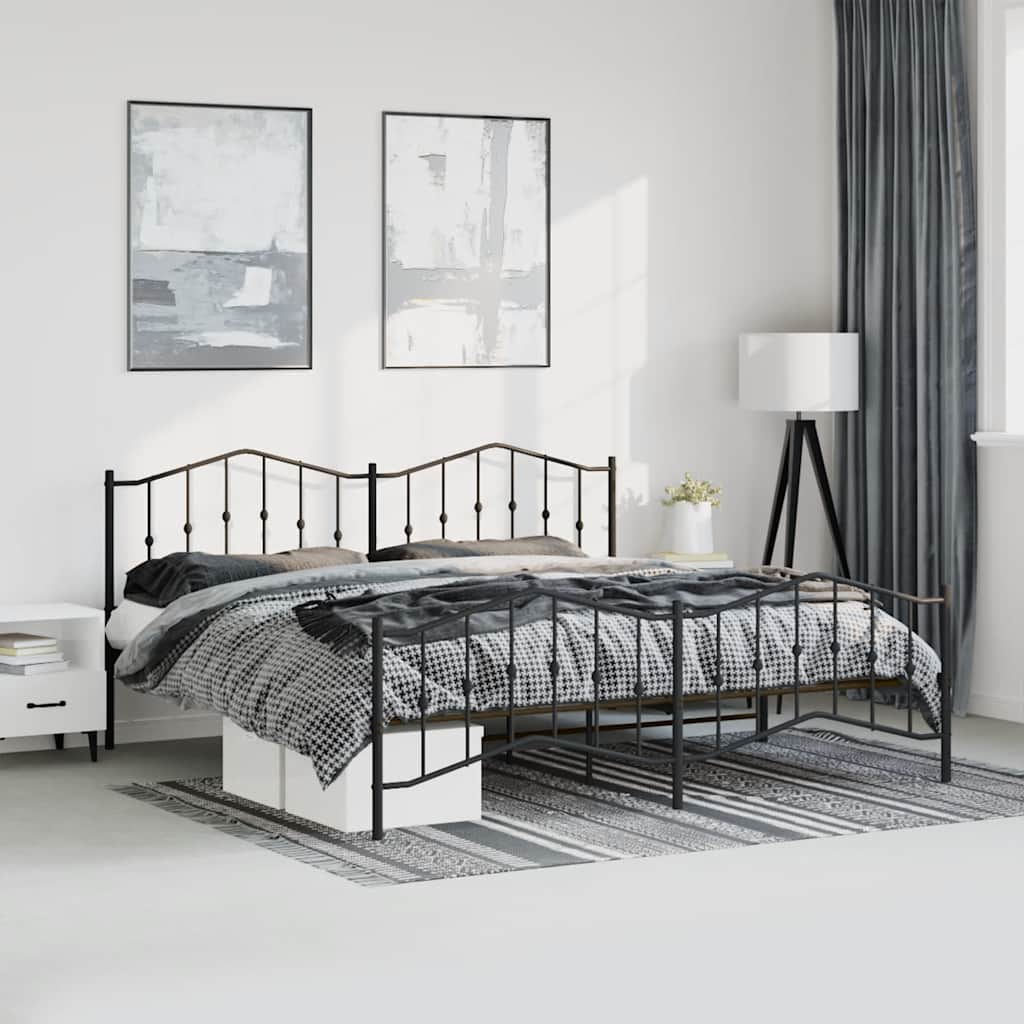 Black Metal Bed Frame with Footboard - 193x203cm