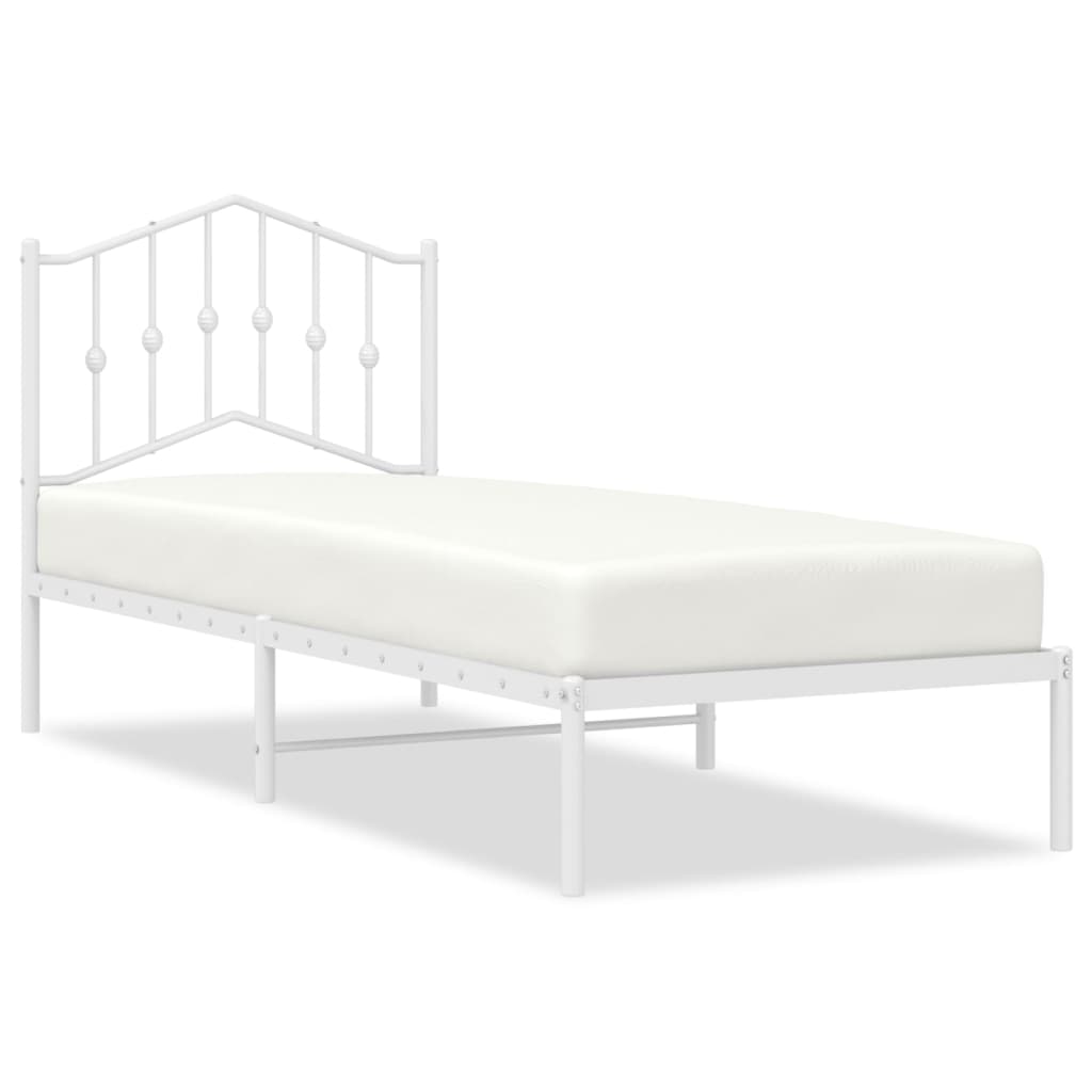 White Metal Bed Frame with Headboard, 90x190cm, Mattress Not Included