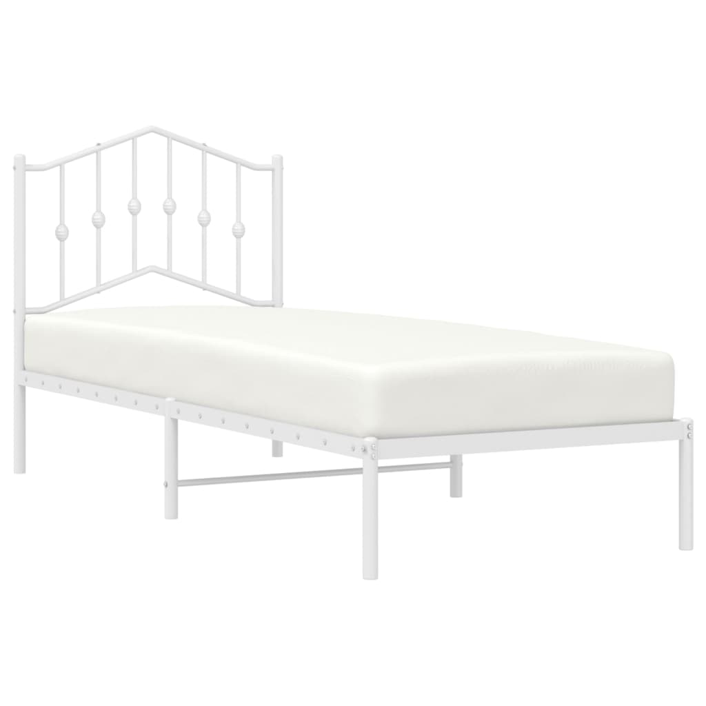 White Metal Bed Frame with Headboard, 90x190cm, Mattress Not Included