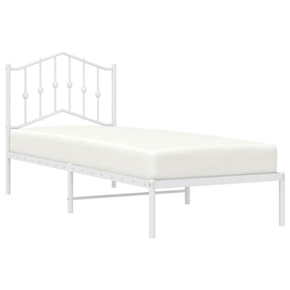White Metal Bed Frame with Headboard, 90x190cm, Mattress Not Included