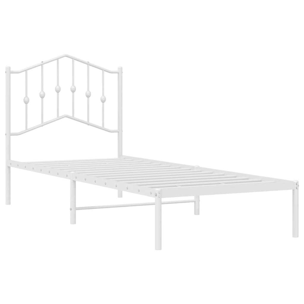 White Metal Bed Frame with Headboard, 90x190cm, Mattress Not Included