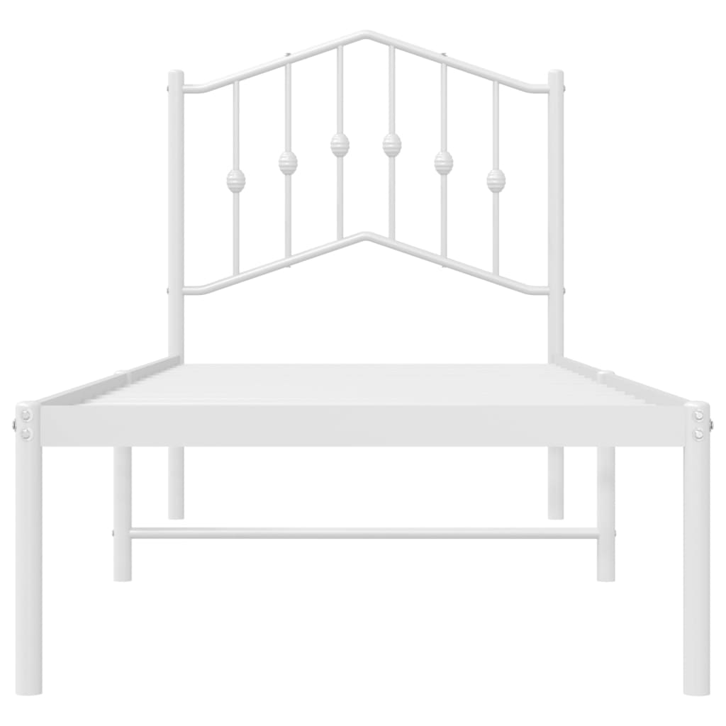 White Metal Bed Frame with Headboard, 90x190cm, Mattress Not Included