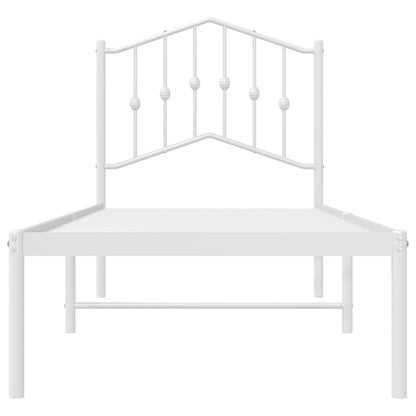 White Metal Bed Frame with Headboard, 90x190cm, Mattress Not Included