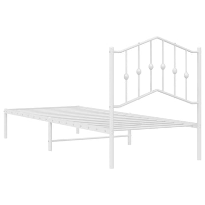 White Metal Bed Frame with Headboard, 90x190cm, Mattress Not Included
