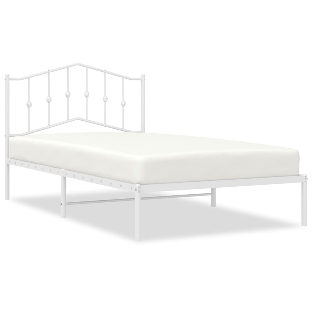 White Metal Bed Frame with Headboard - 107x203cm - No Mattress