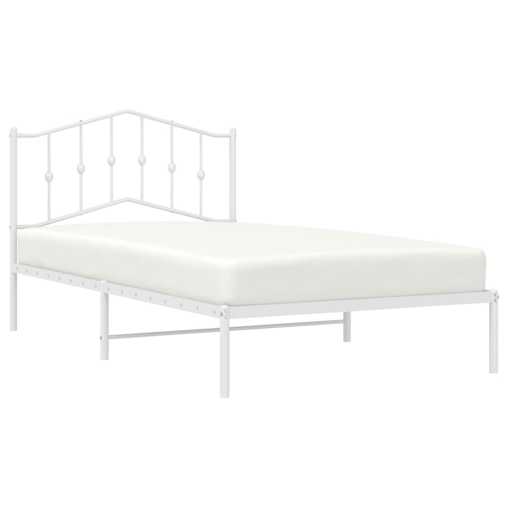 White Metal Bed Frame with Headboard - 107x203cm - No Mattress