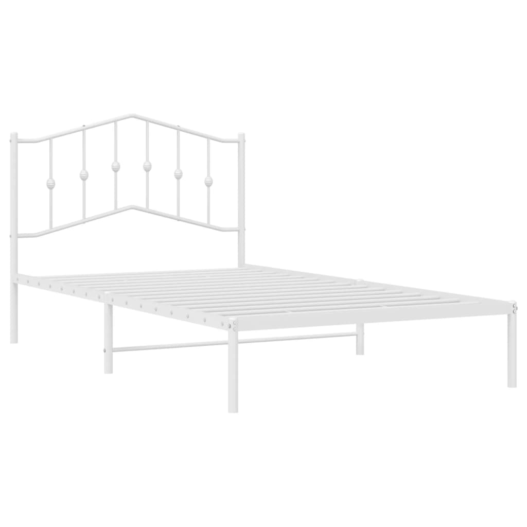 White Metal Bed Frame with Headboard - 107x203cm - No Mattress