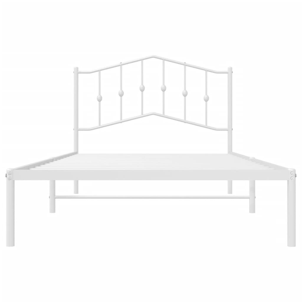 White Metal Bed Frame with Headboard - 107x203cm - No Mattress