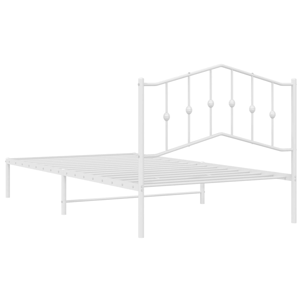 White Metal Bed Frame with Headboard - 107x203cm - No Mattress