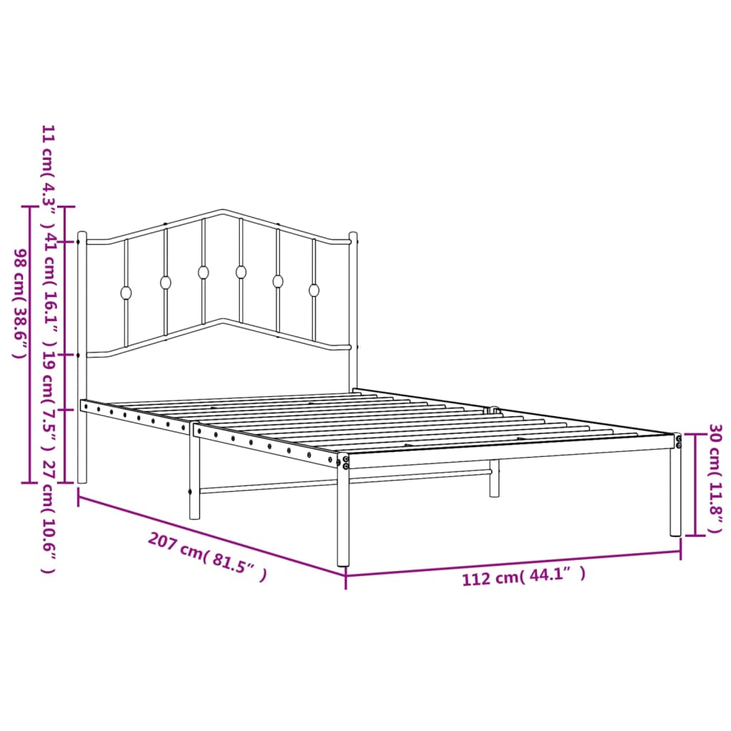 White Metal Bed Frame with Headboard - 107x203cm - No Mattress