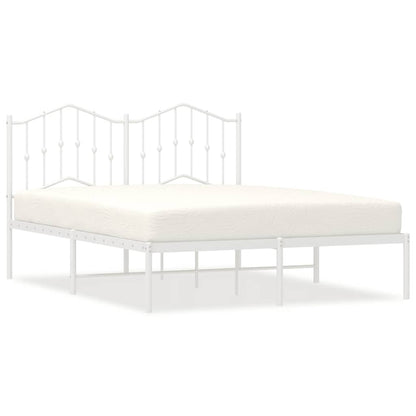 White Metal Bed Frame with Headboard - 135x190cm, No Mattress