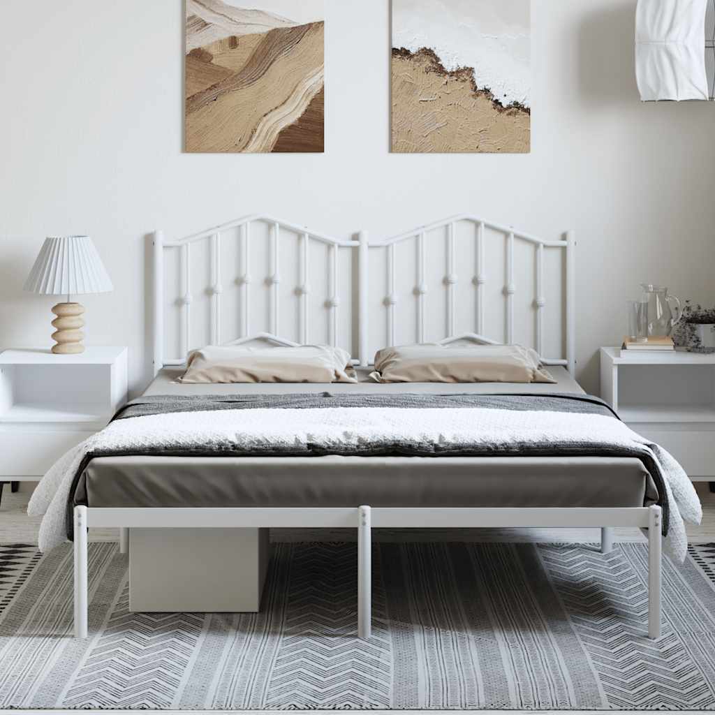 White Metal Bed Frame with Headboard - 135x190cm, No Mattress
